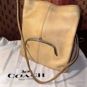 Authentic Vintage Bonnie Cashin slim tote in tan.